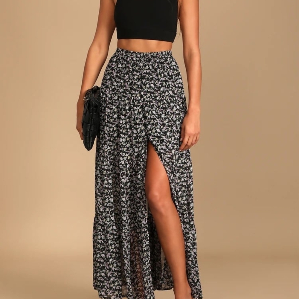Floral Black Maxi Skirt